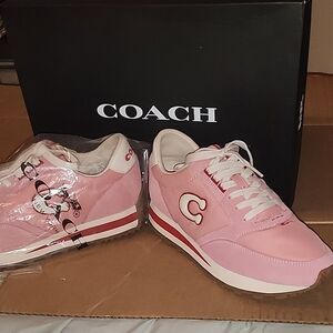 Coach Pink and White Sneakers with Sporty Design